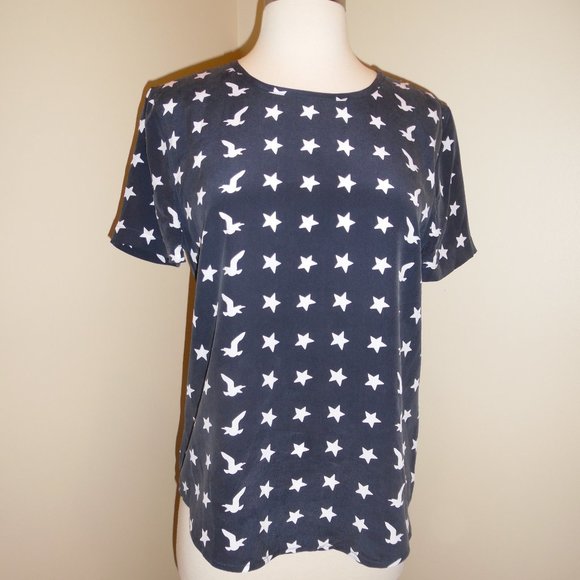 Equipment Blue Stars Birds Eagle Riley Silk T-shirt Tee Blouse XS - Picture 4 of 10